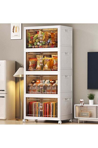 Generic Foldable Storage Closet Large Size with Wheels and Magnetic Lock Doors 4 Layer