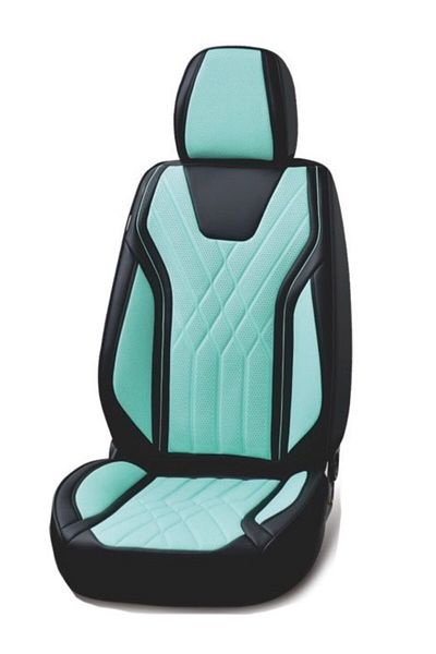 DELUXETUNING Set huse scaune auto universale, piele ecologica turcoaz cu negru, Luxury, fata-spate