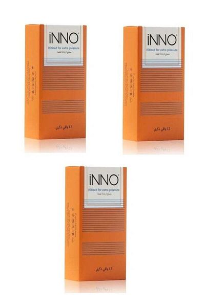 INO Ribbed Condoms Set, 3 Packs, 12 Pieces Each