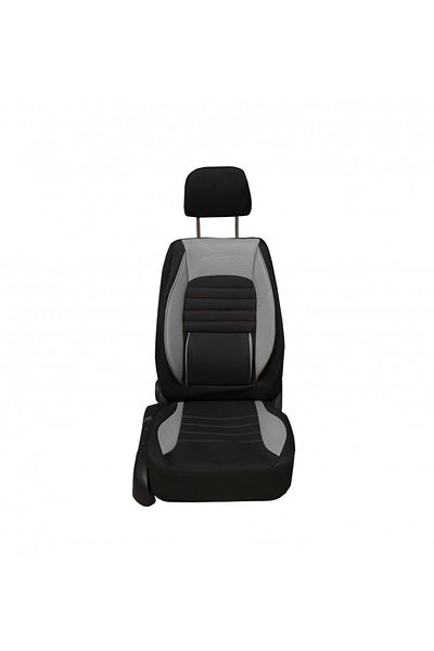 DELUXETUNING Set huse scaune auto universale, piele ecologica gri cu material textil negru, fata-spate