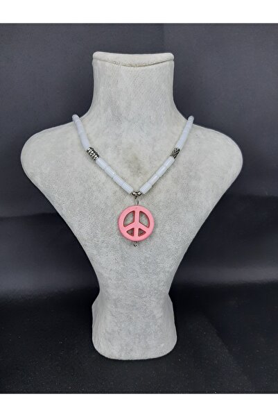 MRYart Natural Stone Beaded Pink Peace Symbol Necklace – Unisex Bohemian Styl...