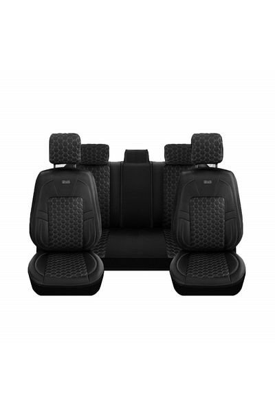 DELUXETUNING Set huse scaune auto piele ecologica negru, universale, fata-spate, Diamond Design