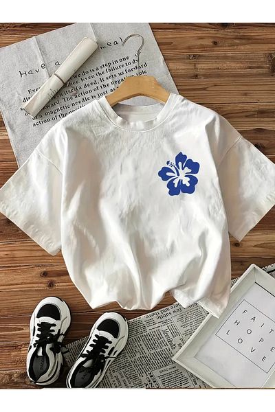 AEMİ Tricou oversize unisex cu decolteu mare cu imprimeu Ocean Beach