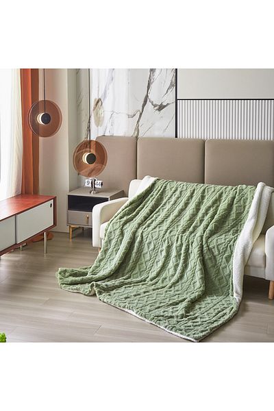 FIONNA.RO Cocolino Printed Knitted Blanket With Fur And Zipper - Green
