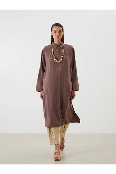 LC Waikiki Lcw Modest Brown Oversize Modal Blended Women's Shirt Tunic