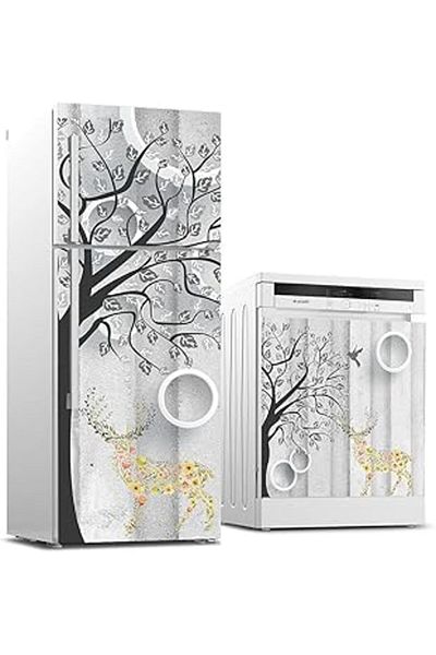Mu Art Ahşap Refrigerator and Dishwasher White Goods Sticker Covering Colorful Deer