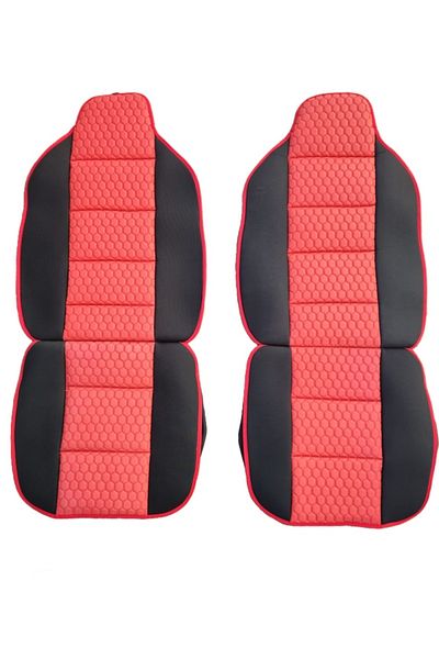 DELUXETUNING Set 2 Huse auto Scaune Fata 1+1 Universal Lux, Material textil negru cu imitatie de piele rosie
