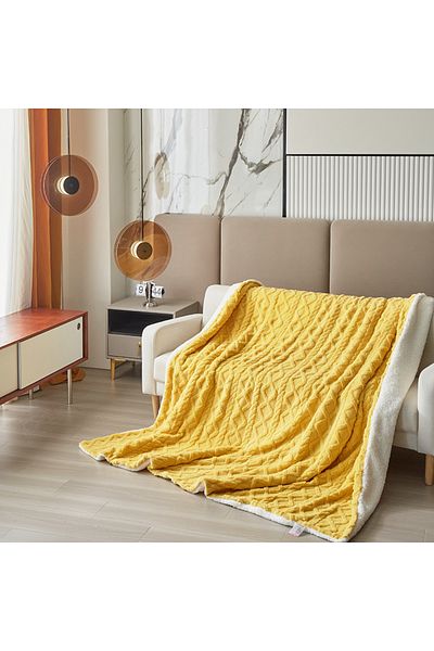 FIONNA.RO Cocolino Printed Knitted Blanket With Fur And Zipper - Yellow