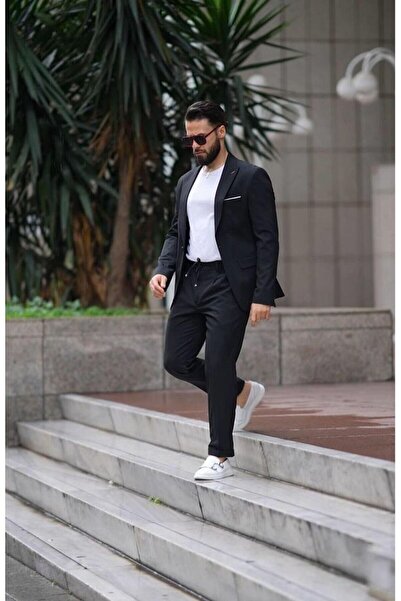 SUİT AYDIN Takım Elbise Siyah Spor İpli - Slım Fı