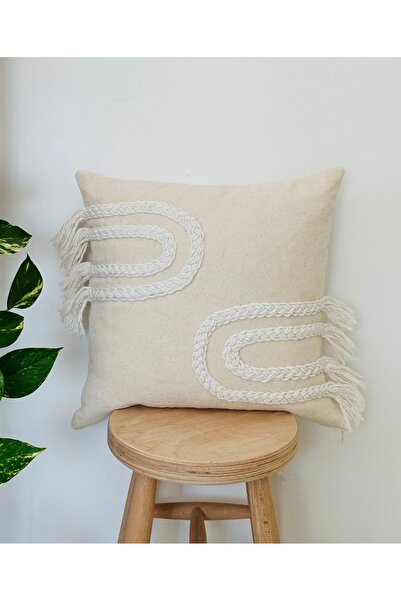 HOUSERİCH Special Design Handmade 100% Cotton Throw Pillow Cover with Macrame Detail