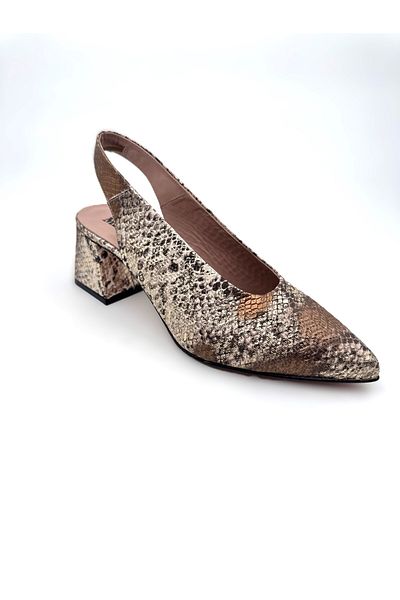 Mariolucci Women's Daily Heeled Shoes Genuine Metallic Snake Leather