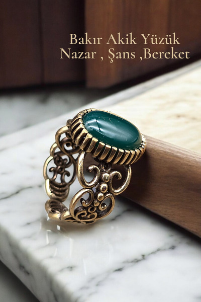NBS Beautiful Naturel Stones Copper Pure Ring Women's Green Agate Stone Adjustable Special Design Quality (Gift, Daily)