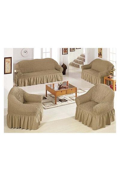 Generic 7-Seat Sofa Cover Set (3+2+1+1), Highly Stretchable, Anti-Wrinkle, Non-Slip, Beige Camel