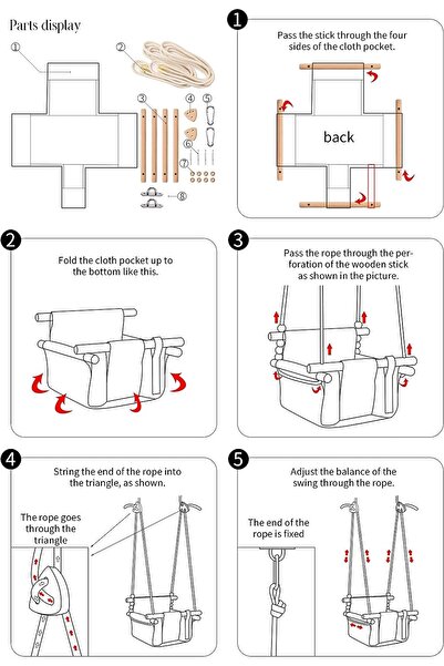İSP Ξύλινη κούνια για μωρά και παιδιά, για εσωτερική και εξωτερική χρήση, "LikeSmart Arrow Swing", εύκολη στη συναρμολόγηση