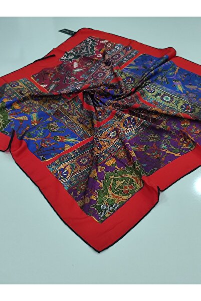 PİRAMİT SİLKHOME KİLİM DESEN TİVİL EŞARP KIRMIZI