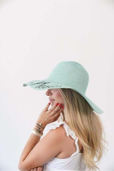 Zoe3 Style Women's Vlt Mint Text Detailed Women's Straw Hat