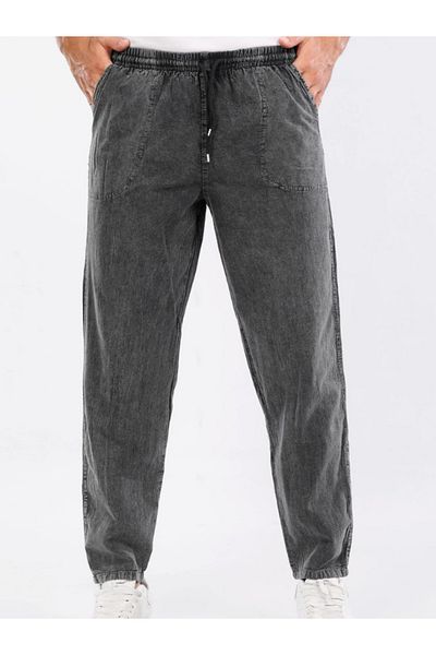 LUSSOLİFE Men's Large Size Elastic High Waist Raw Cloth