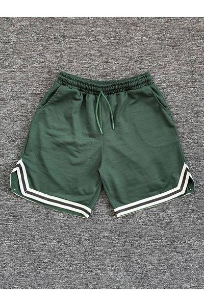 NewCabin Unisex Basic Αθλητικό Σορτς από Μαλακό Ύφασμα με Λεπτομέρεια Πράσινη Ρίγα |   Άνετη εφαρμογή