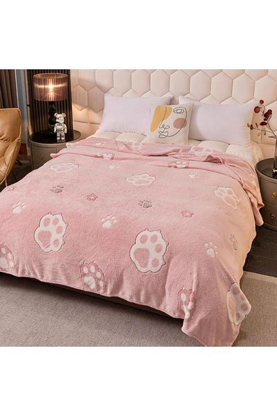 FIONNA.RO Cocolino Fluffy Blanket 200x230cm - Pink With Paws