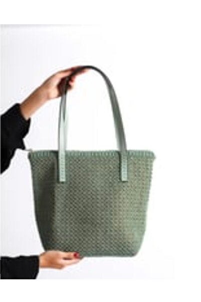 MODA Μοντέρνα τσάντα ώμου με δερμάτινο λουράκι, πλεκτό από ψάθινο ύφασμα, με ...