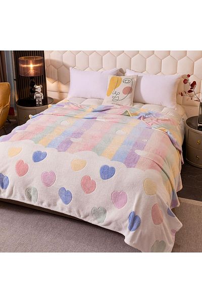 FIONNA.RO Cocolino Fluffy Blanket 200x230cm - Rainbow Hearts