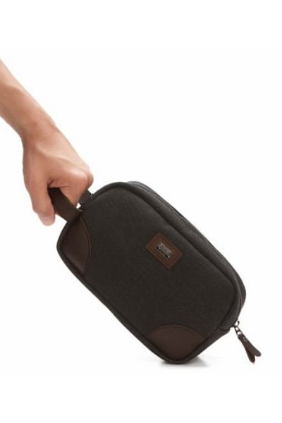 Newish Polo Canvas Fabric Single Compartment Leather Detailed Zippered Portfolio Handbag