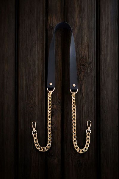 Nildenhobim Faux Leather Parrot Hook Chain Bag Handles - 115 cm (Black-Gold)