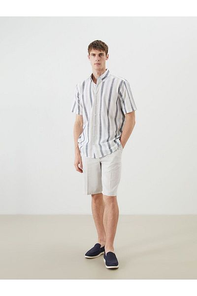 LC Waikiki Southblue Regular Fit Short Sleeve Striped Poplin Men's Shirt