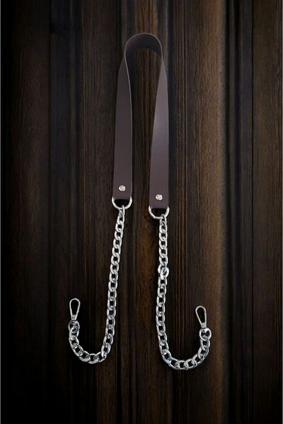 Nildenhobim Faux Leather Parrot Hook Chain Bag Handles - 115 cm (Brown - Silver)