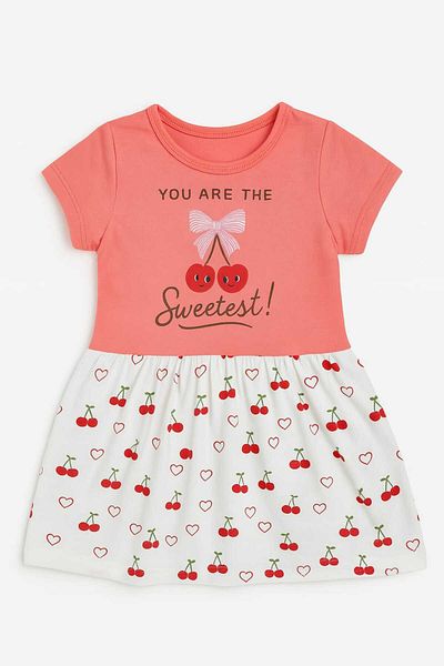 Oz Baby Cherry Printed Baby Girl Summer Dress Baby Set