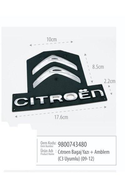 restinal Citroen C3 Bagaj Yazısı ve Amblem Seti - 2009 2010 2011 2012 Uyumlu ...