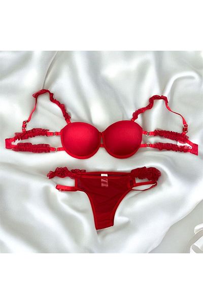 Dominant Ruffle Red Padded Bra Set