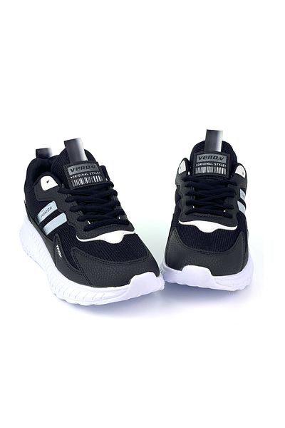 KAJILA Unisex Black White Lace-Up Flexible Lightweight Casual Sneaker Sports Shoes
