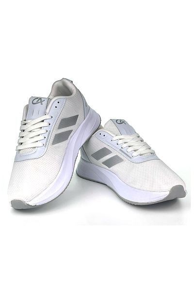 KAJILA Men's White Silver Lace-Up Breathable Flexible Lightweight Casual Sneaker Sports Shoes