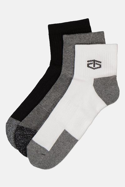 Tapout Men 3 Pairs Brand Logo Training Quarter Socks, Multicolor
