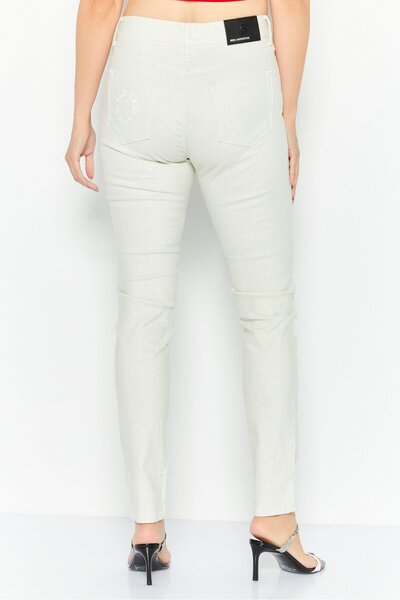 Karl Lagerfeld Women Skinny Fit High Rise Metallic Jeans, Ivory