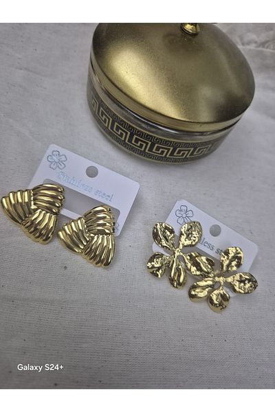 Pinkimaj Steel Earrings Style Model Flower Set of 2