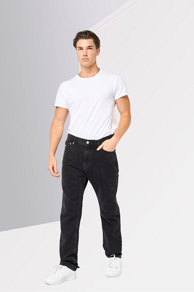 Tommy Jeans Men Straight Fit Washed Denim Jeans, Black