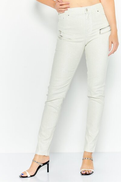 Karl Lagerfeld Women Skinny Fit High Rise Metallic Jeans, Ivory