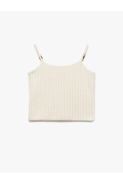 Koton New Season Bead Detailed Thin Strap Sleeveless Textured Tank Top
