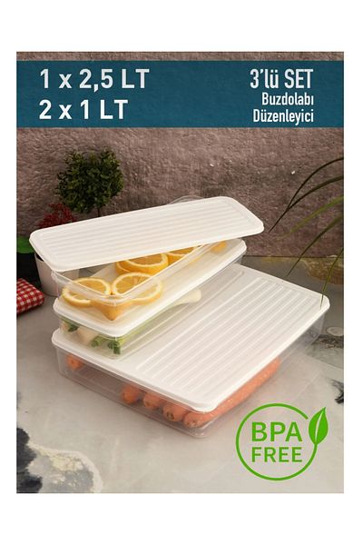 Hane216 3-Piece Storage Container with Lid, Suitable for Refrigerator Organizer, Microwave and Freeze 4.5Lt
