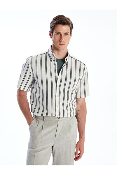 LC Waikiki Southblue Regular Fit Short Sleeve Striped Linen Look Men's Shirt