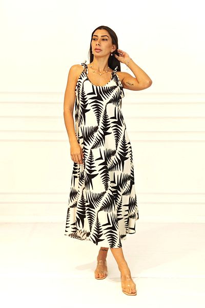 Markano White Fish Scale Patterned Strap Long Dress