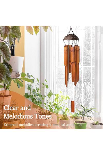Wolawood Natural Bamboo Coconut Wind Chime Handmade Decorative Home Garden Balcony Cottage Ornament Mega Size
