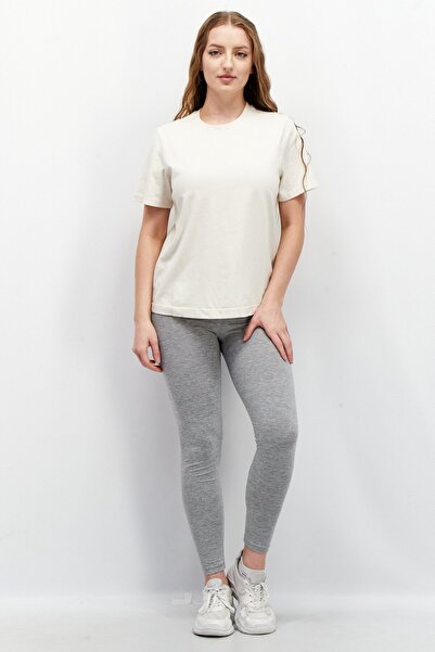 Reebok Women Round Neck Short Sleeves Solid T-Shirt, Beige