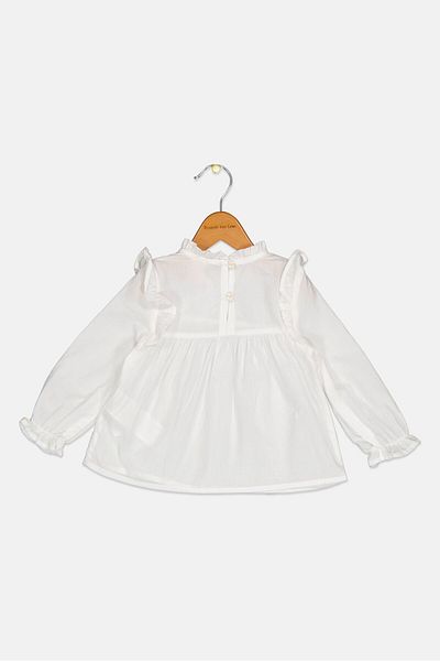 Koton Toddlers Girl Ruffle Collar Textured Long Sleeves Top, White