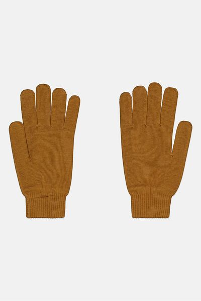 Reebok Men 1 Pair Embroidered Logo Knitted Gloves, Brown