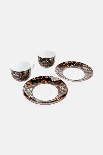 Ritzenhoff & Breker 4 Piece Printed Porcelain Saucer And Espresso Cups 90ml, Multicolor