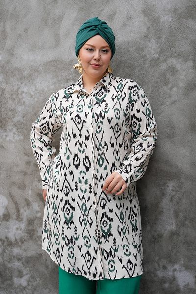 Polologin Butik Cream Colored Motif Long Tunic