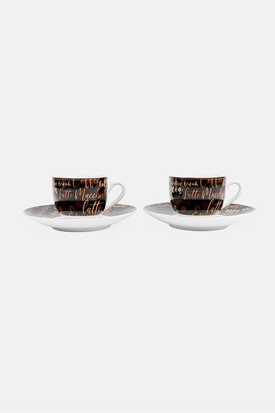 Ritzenhoff & Breker 4 Piece Printed Porcelain Saucer And Espresso Cups 90ml, Multicolor